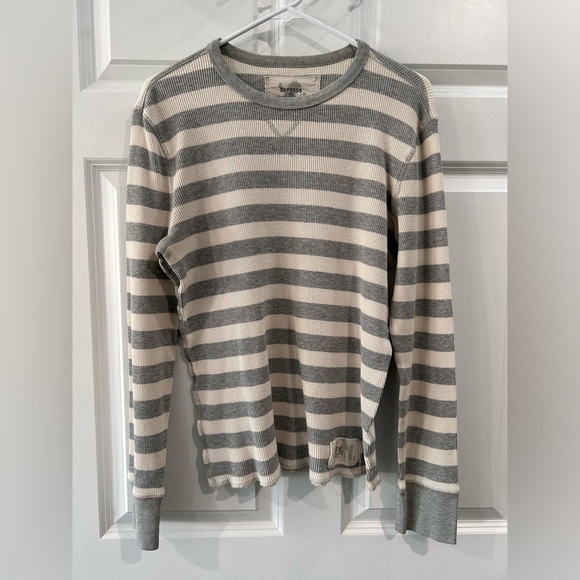 Y2K Express Gray Striped Long Sleeve Waffle Knit Thermal Shirt Mens Size M 90's - Picture 1 of 8